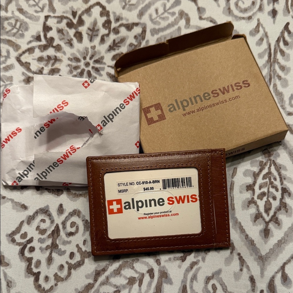 Alpine Swiss Tan Leather ID Holder